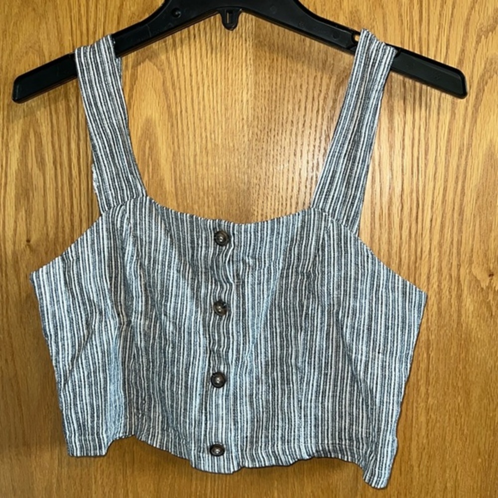 Sienna Sky Striped Smocked Crop Tank Top Button Front Women's Size M‎